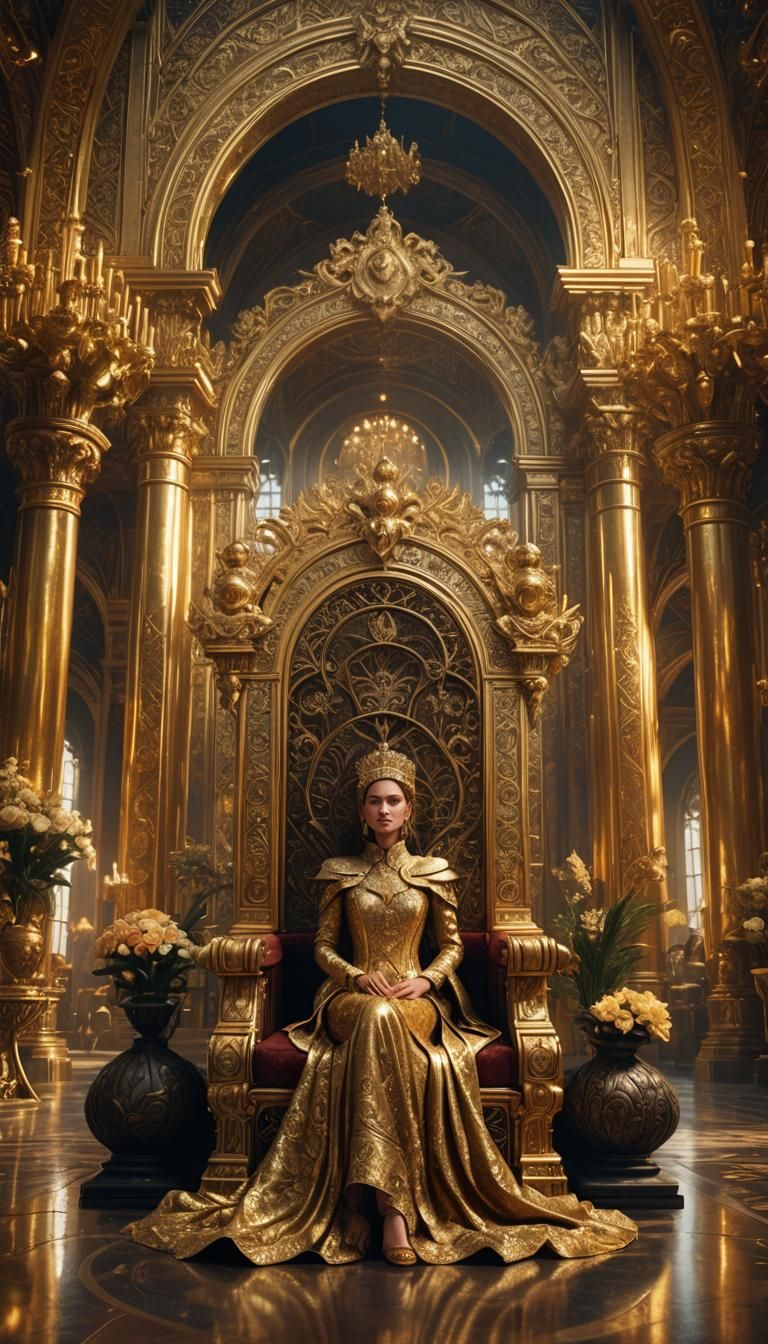 Woman on Gold Throne: Art Deco Fantasy