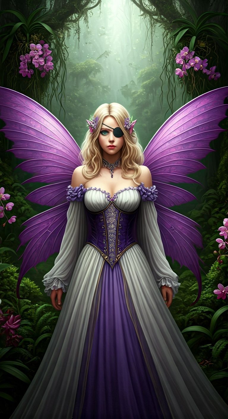 Fairy with Purple Wings and Orchid Trees