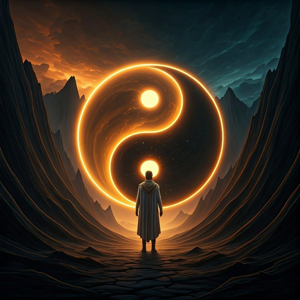 Surreal Landscape of Opposing Forces in Dark Surrealism