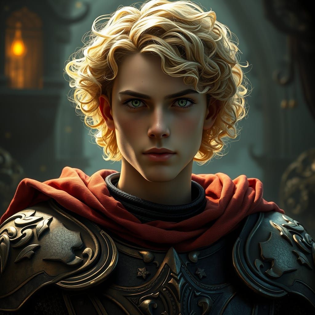 Young Knight Portrait in Arthurian Art Nouveau Style