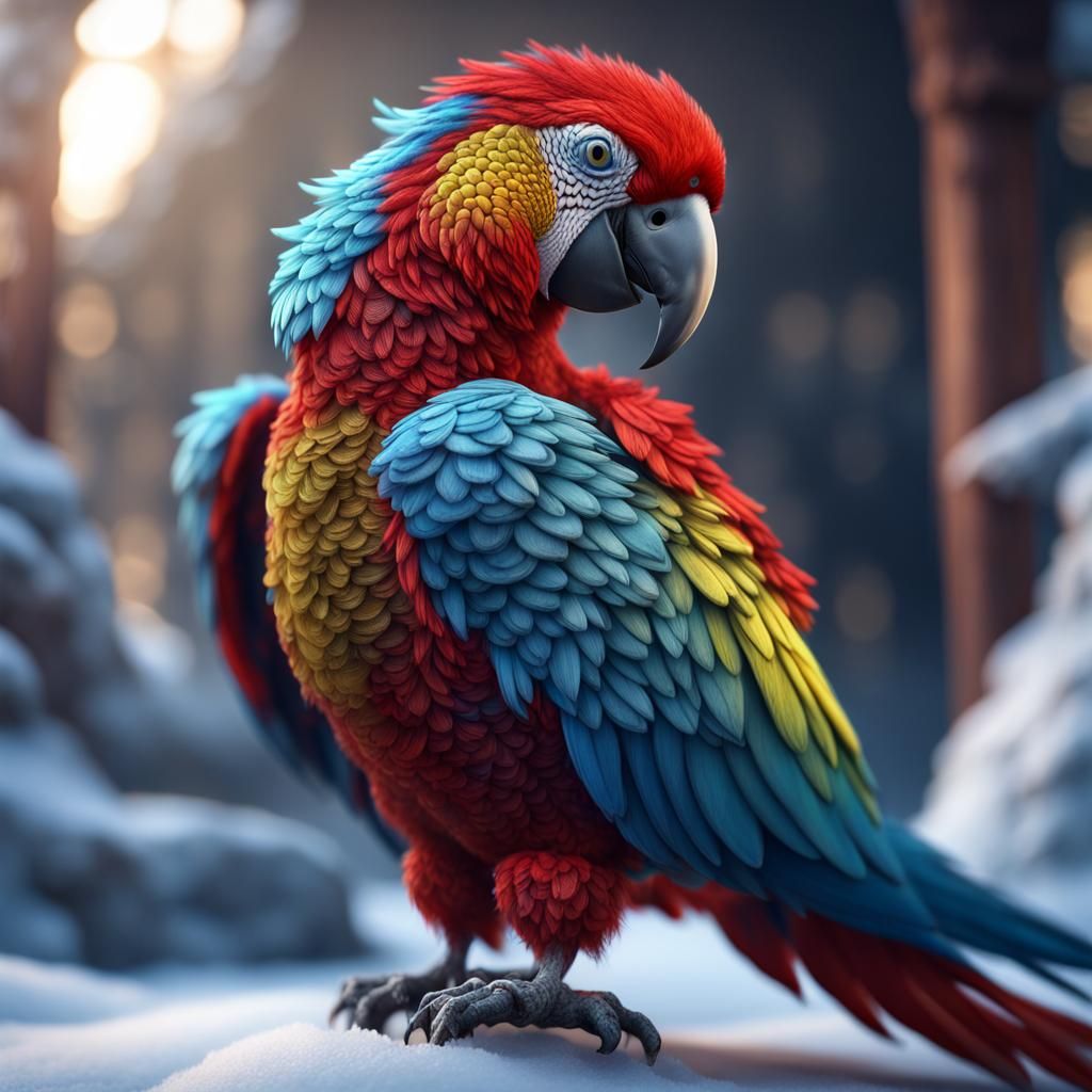 Lace and Snow Parrot in Detailed Matte Painting