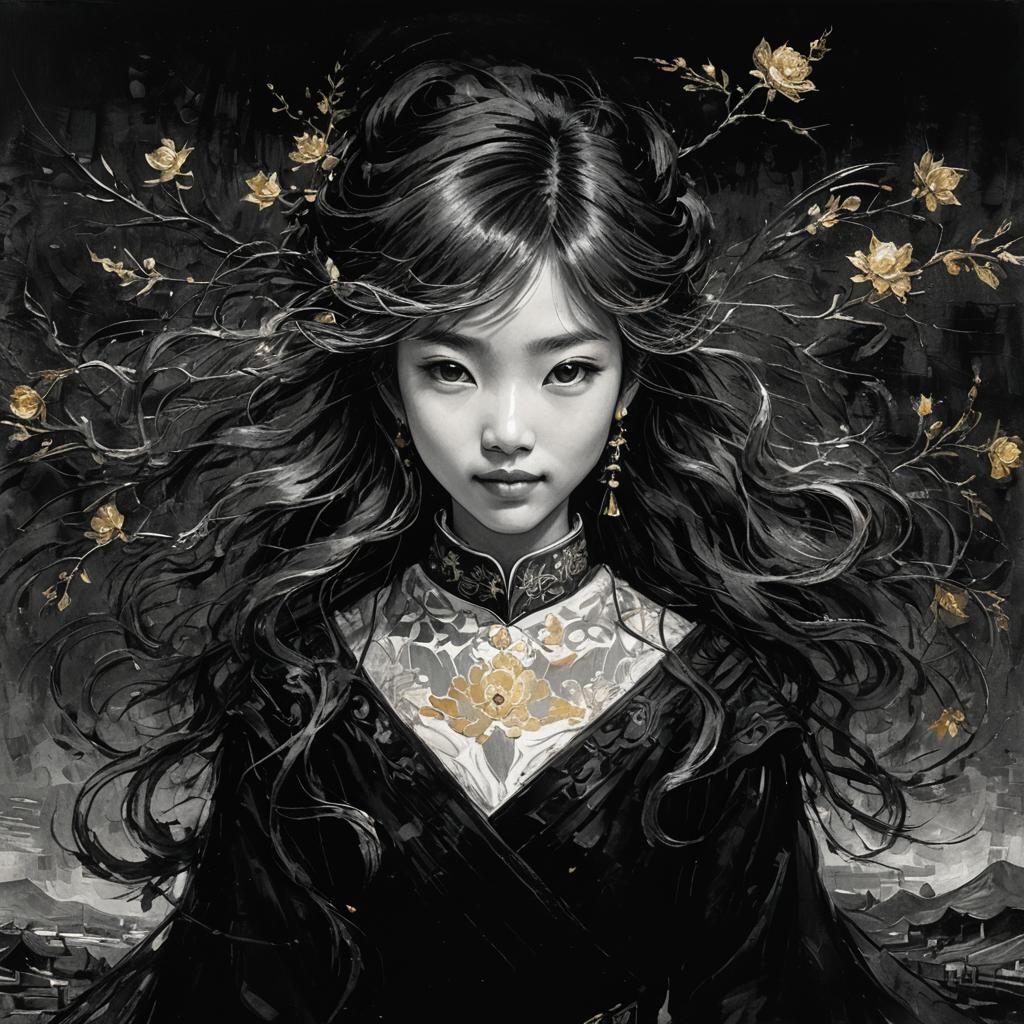 Smiling Chinese Girl in Post-Impressionistic Style