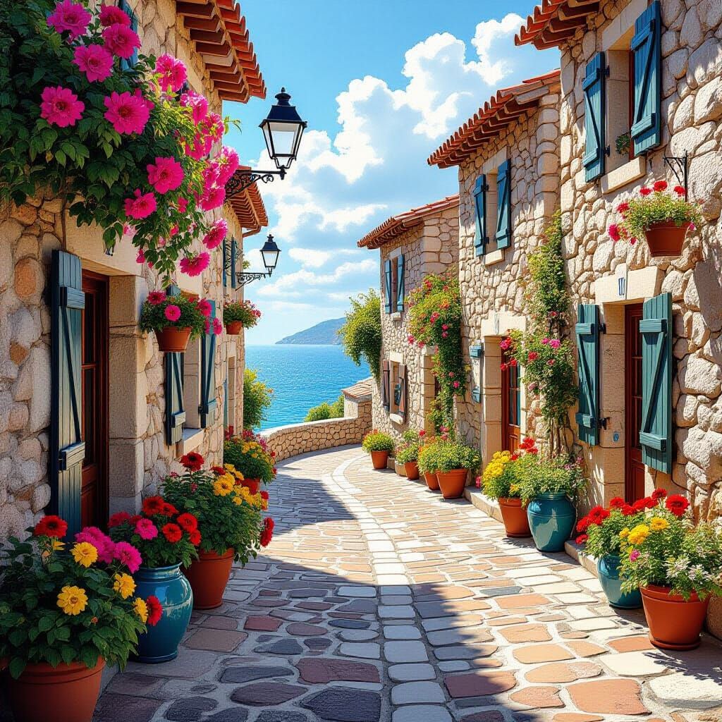 Colorful Flower Stall in Sunny Provençal Village