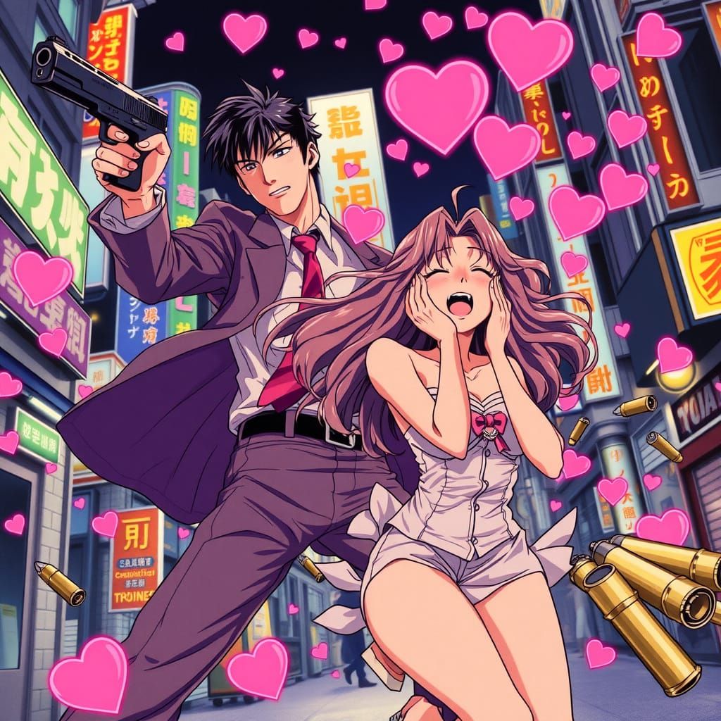 Retro Anime Detective in Chaotic Tokyo Scene