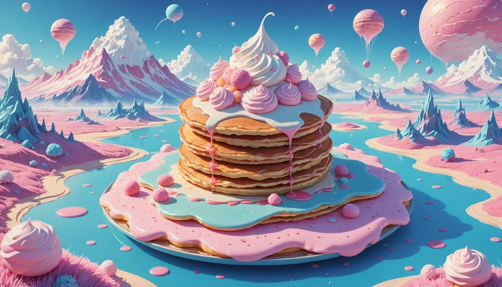 Surreal Pancake Islands in Whipped Cream Sky