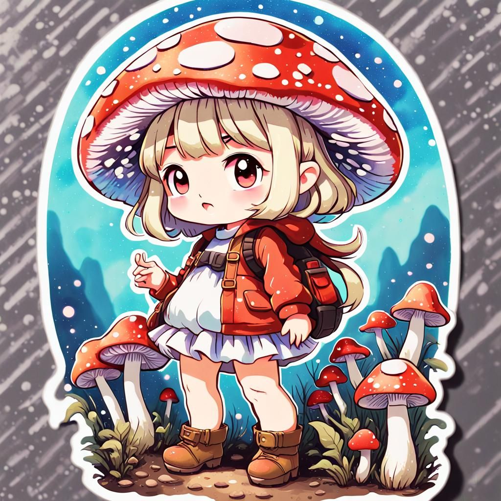 Cute Mushroom Kid Anime Sticker Art
