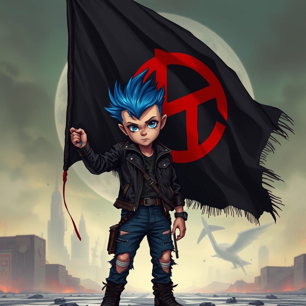 Punk Anarchist in Dystopian Future as Digital Art