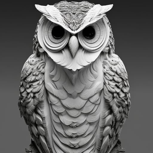 Angry Owl Marble Relief Sculpture in Black and White