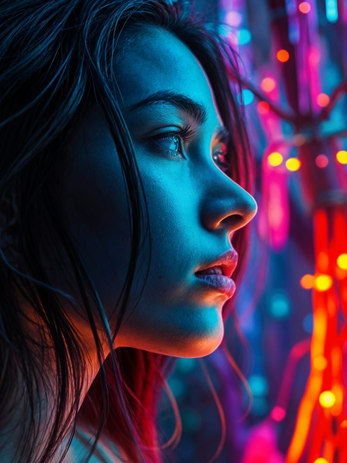 Neon Dream: A Daydreampunk Portrait in Bioluminescent Forest