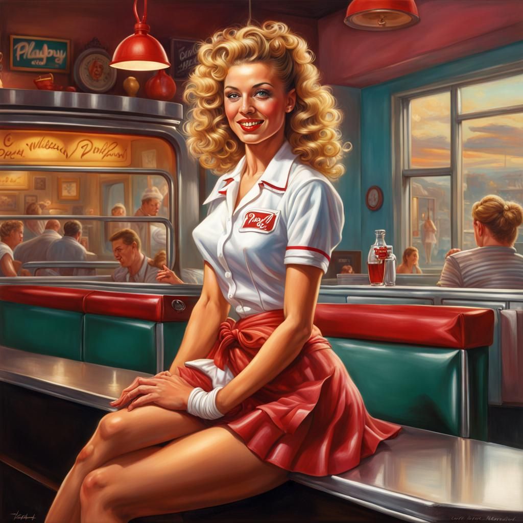 Hyperrealistic Pinup of Roller Skating Waitress
