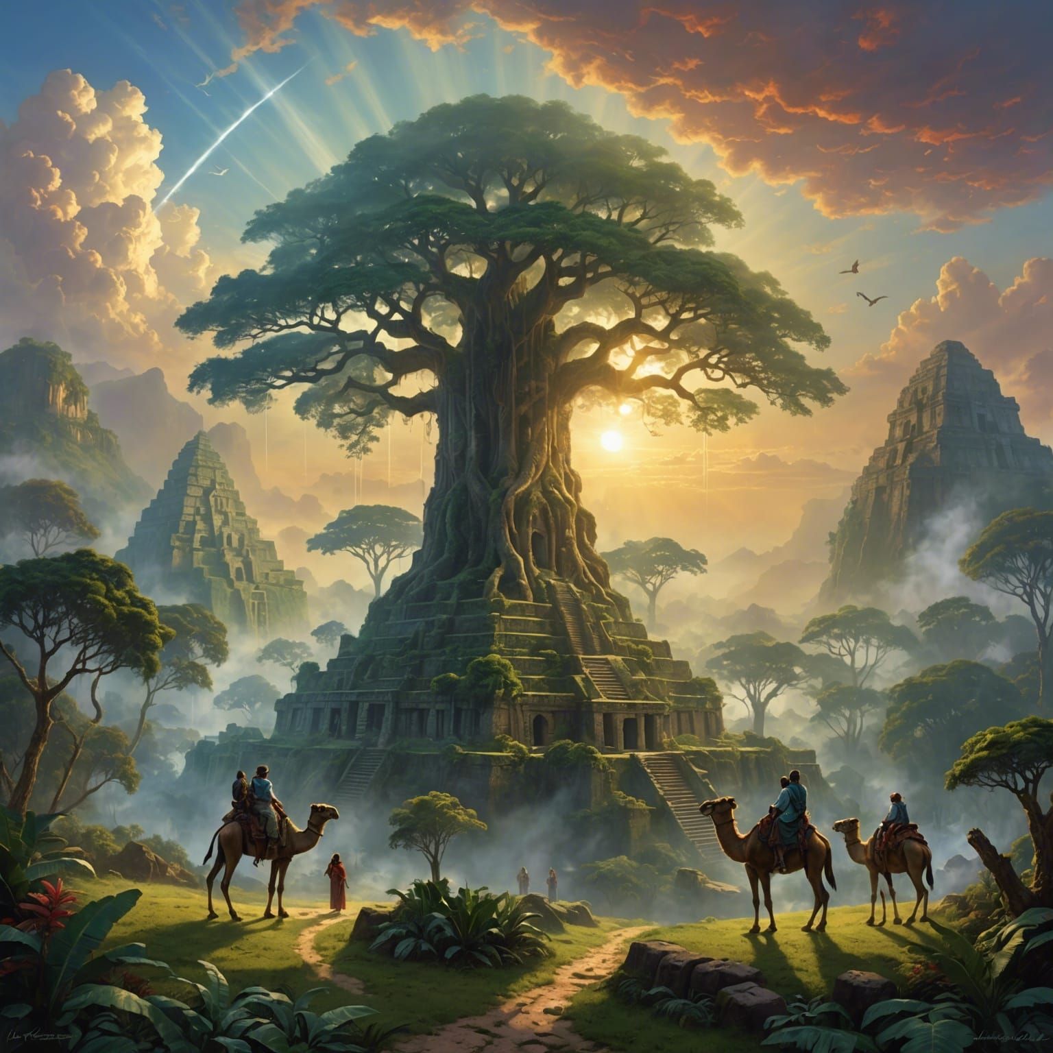 Mayan Temples and Ancient Tree Fantasy