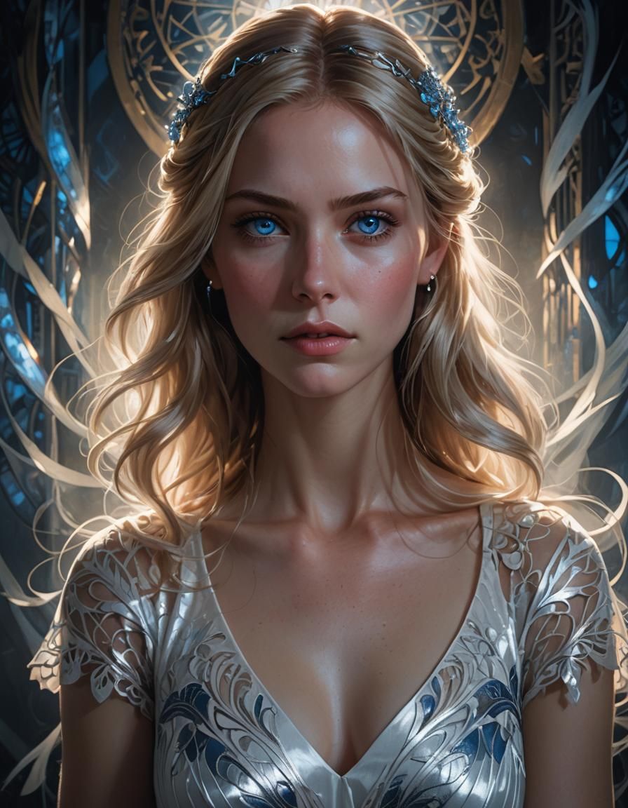 Woman with Piercing Blue Eyes, Art Nouveau Portrait