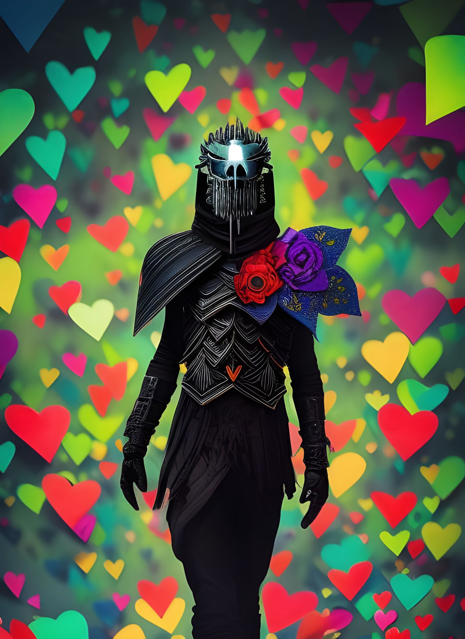 Dark Souls Skull with Origami Hearts in Inkpunk Style
