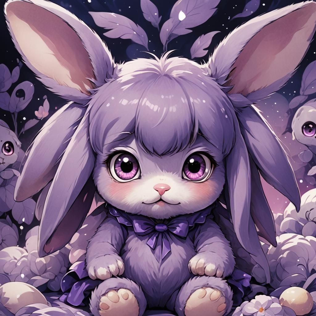 Cuddly Purple Bunny with Huge Anime Eyes