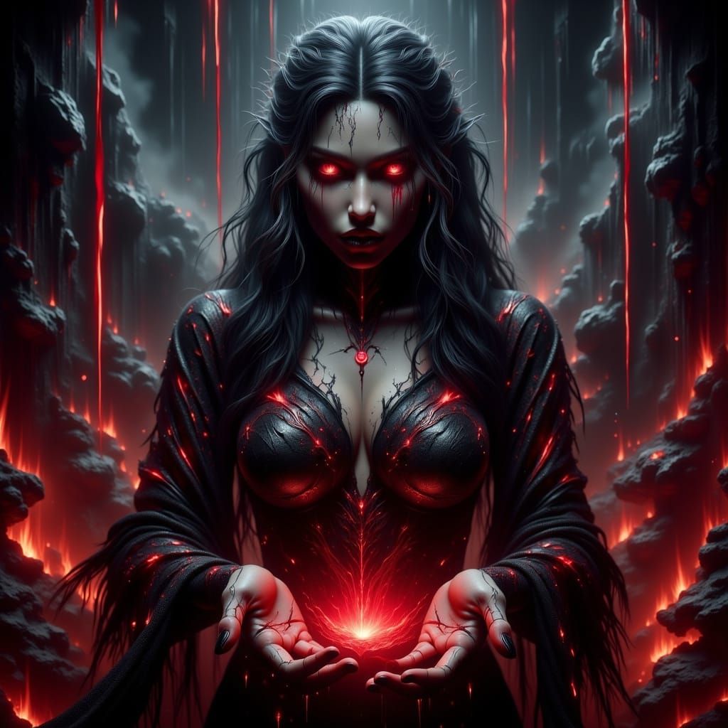 Dark Priestess Conjures Fiery Spell in Gothic Style