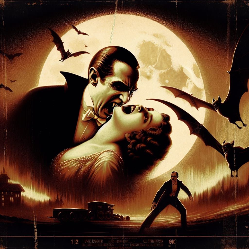 Vintage Dracula Movie Poster in Sepia Tone