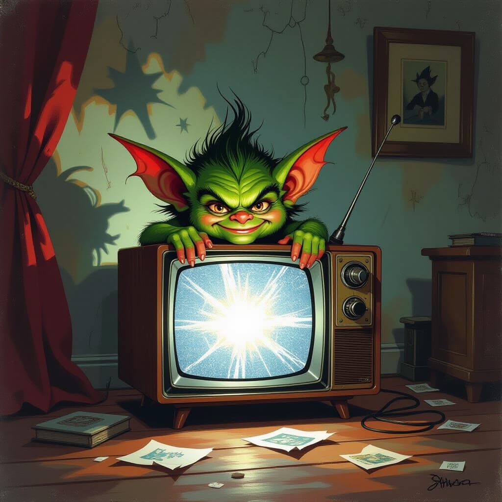 Mischievous Gremlin in Vintage Television
