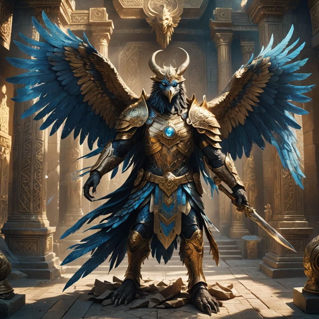 Mystical Hybrid Warrior in Ancient Temple: Fantasy Art