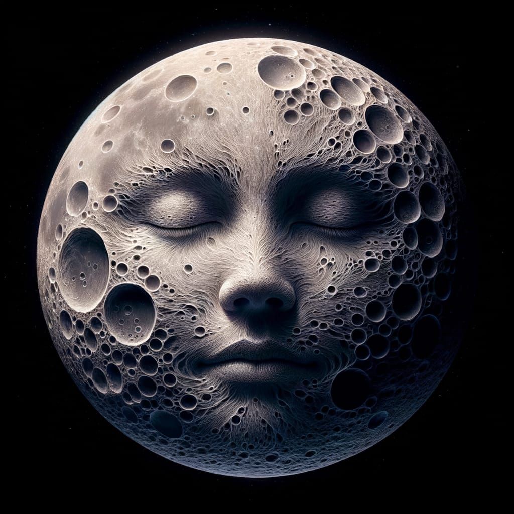 Serene Human Face Emerges on Detailed Moon Surface