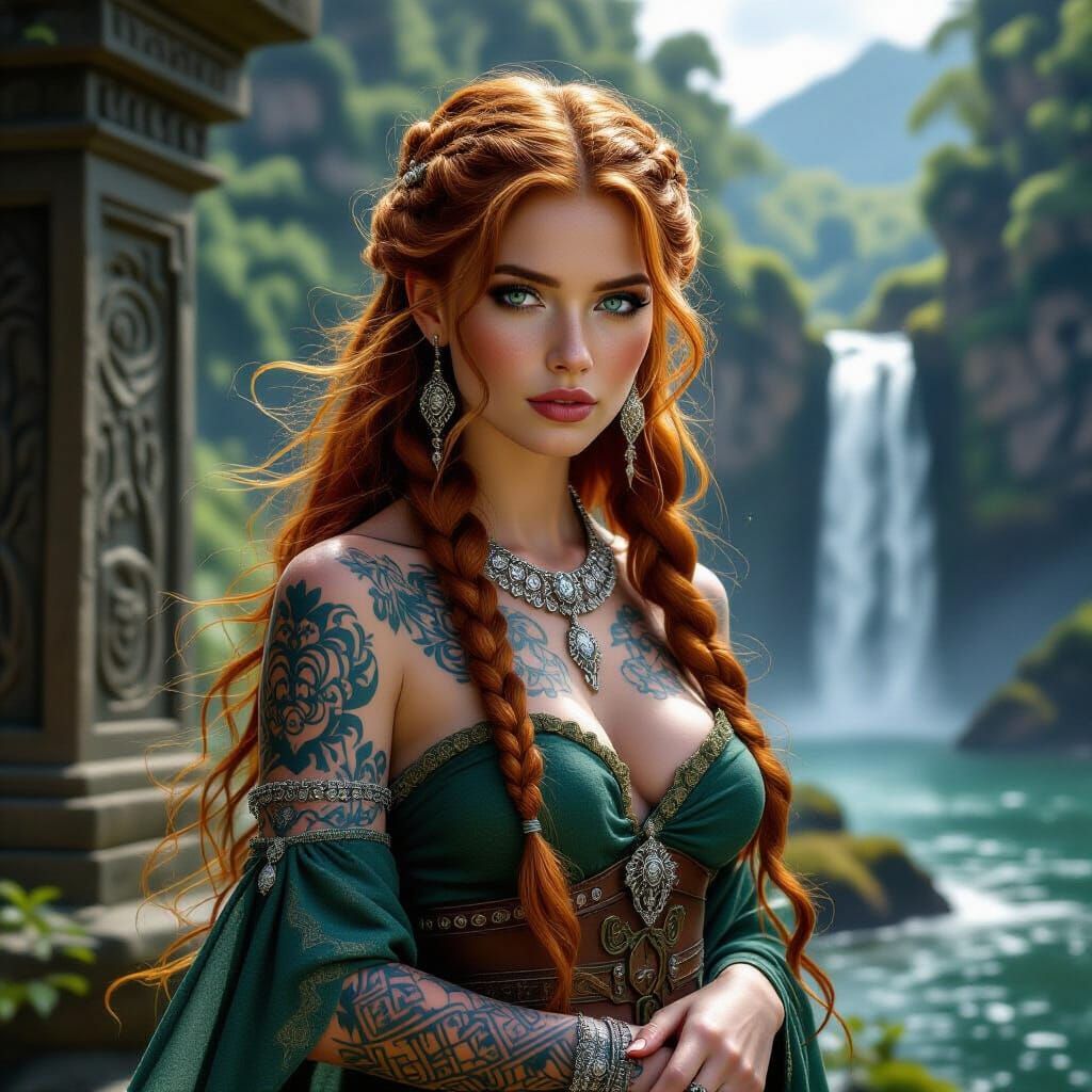 Celtic Goddess of Love Portrait with Druidic Temple