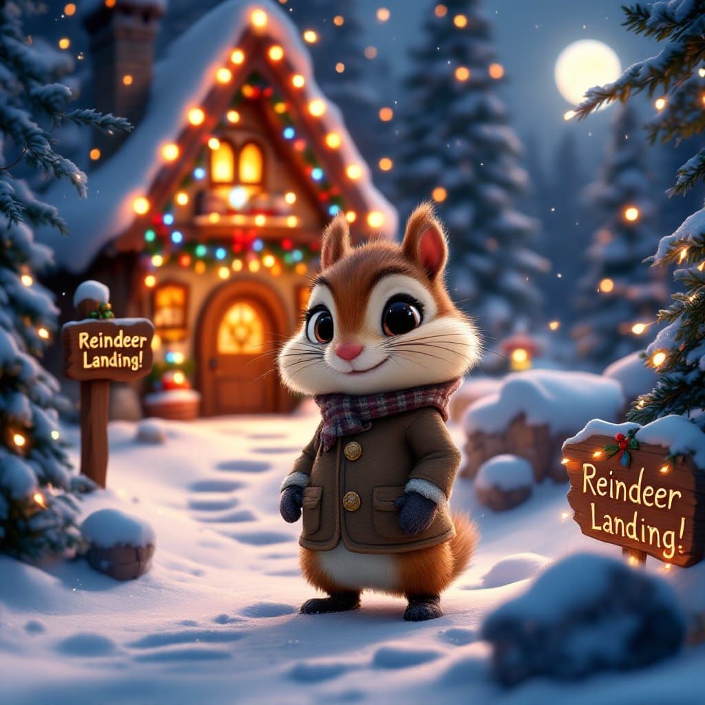 Whimsical Winter Wonderland CGI Chipmunk Scene
