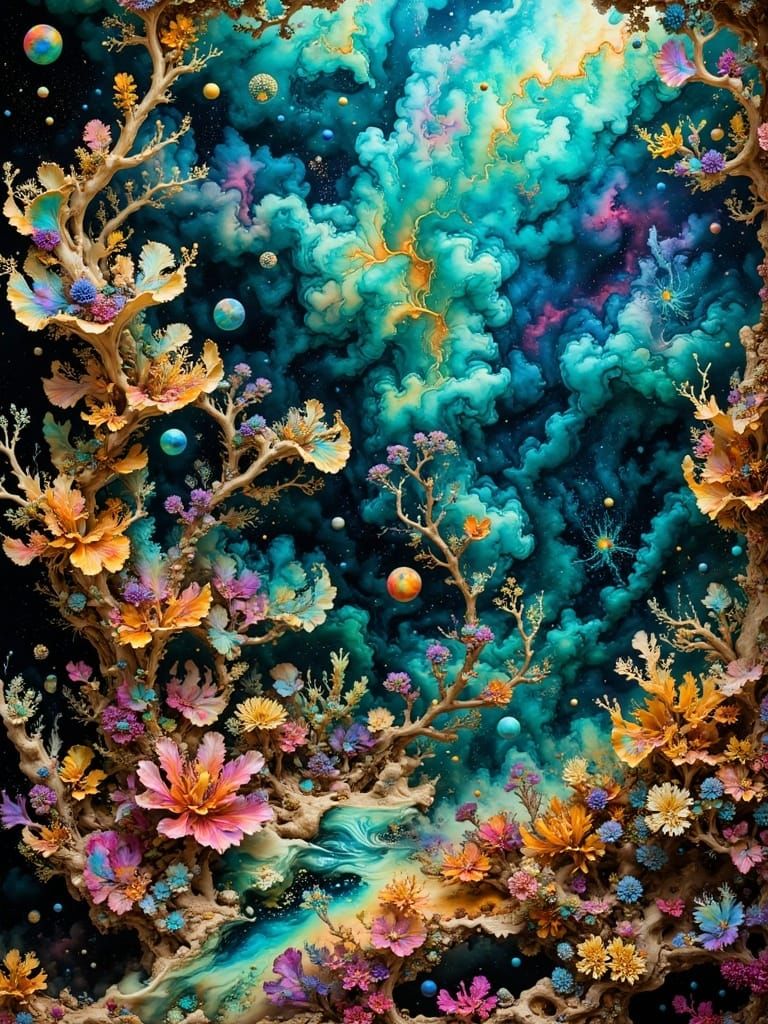 Vibrant Coral Reef in Surreal Hyperkraximalismus Style