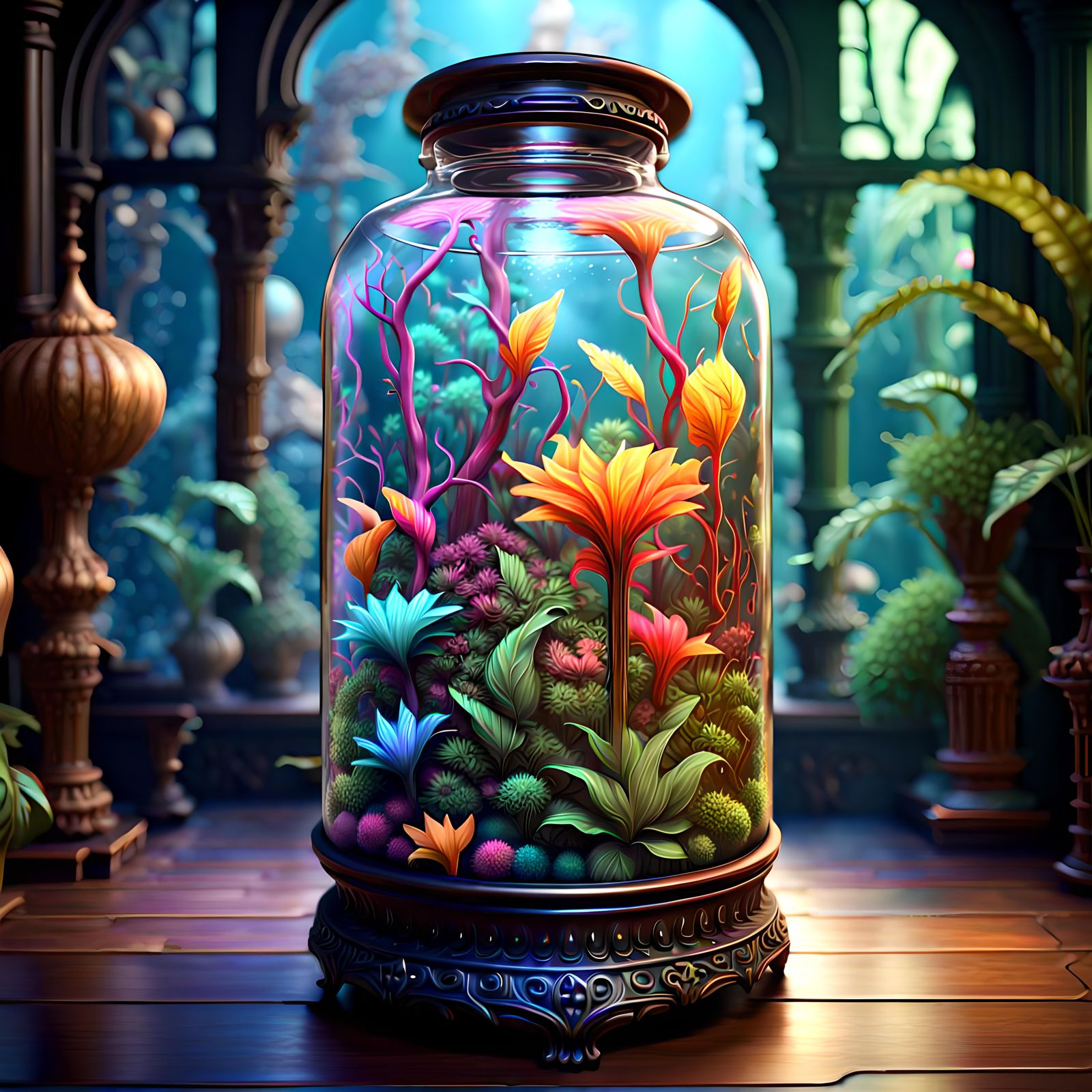 Terrarium, tall carnival glass jar,   beautiful, reflective,...