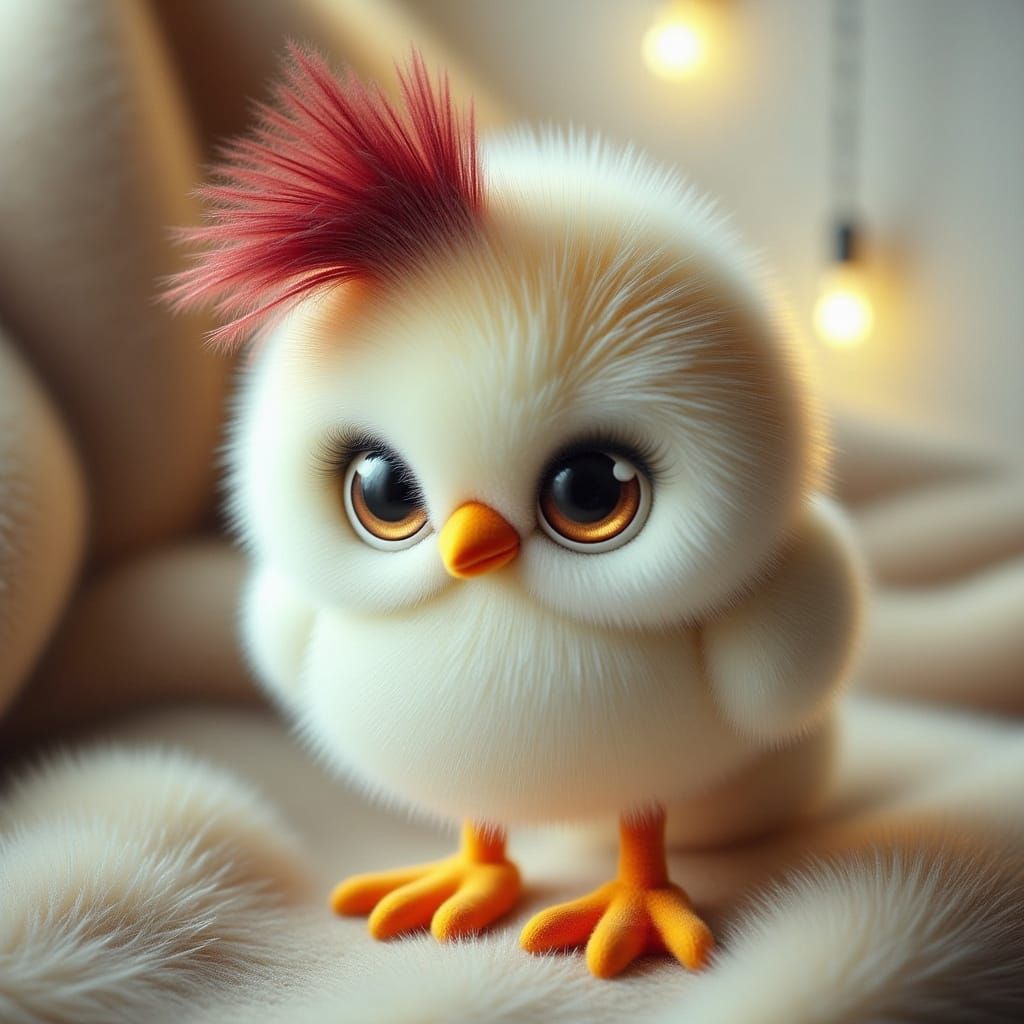 Fluffy Angry Chicken Toy in Kawaii Style