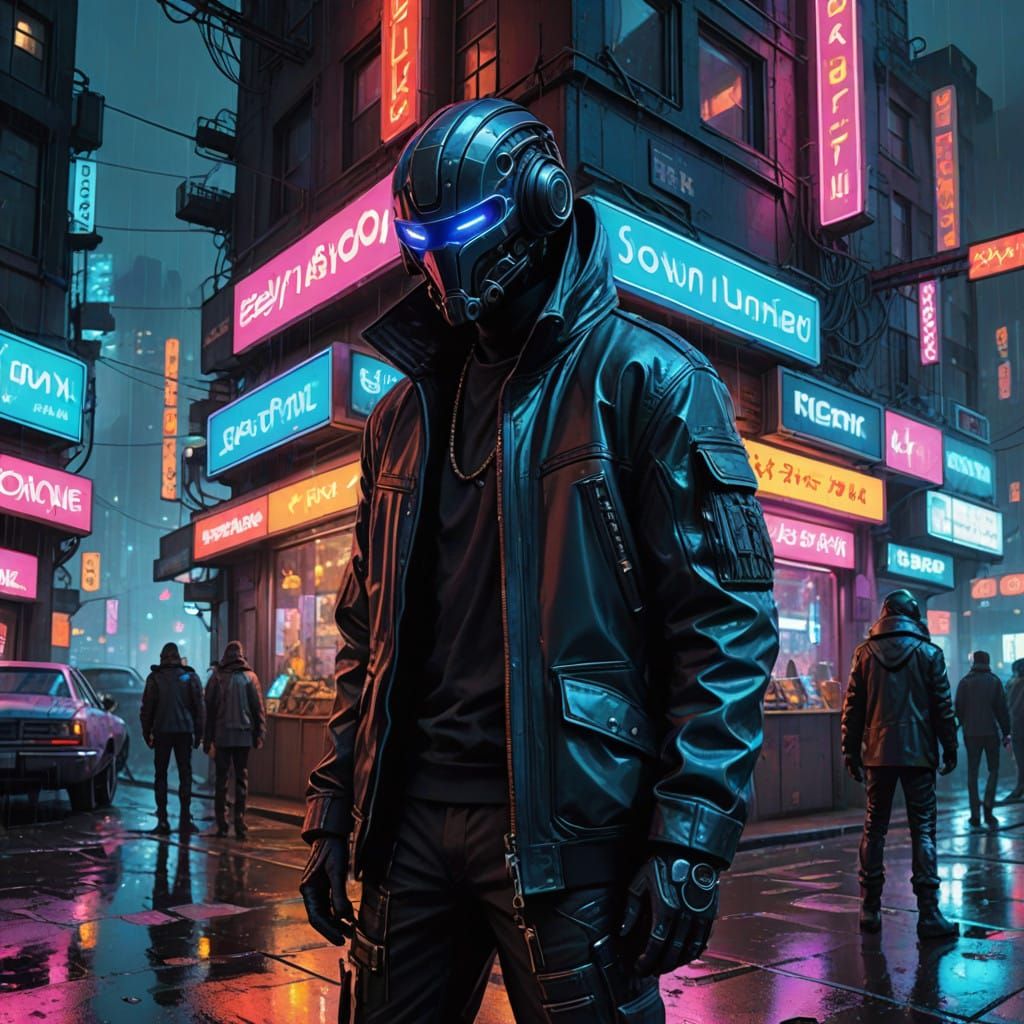 Neon-Lit Cyberpunk Toy Store in a Futuristic Cityscape