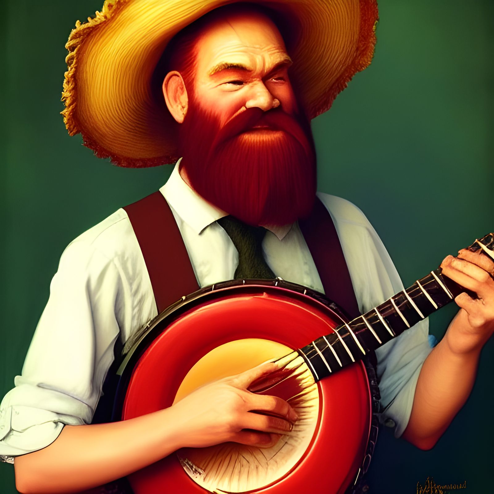 Man with Banjo in Pixar Animation Style