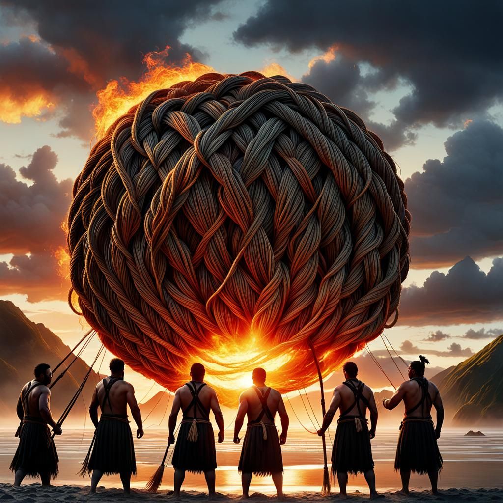 Māui Captures the Sun in Dramatic Digital Painting