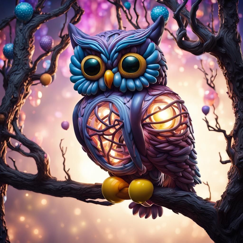 Balloon Animal Owl in Whimsical Forest