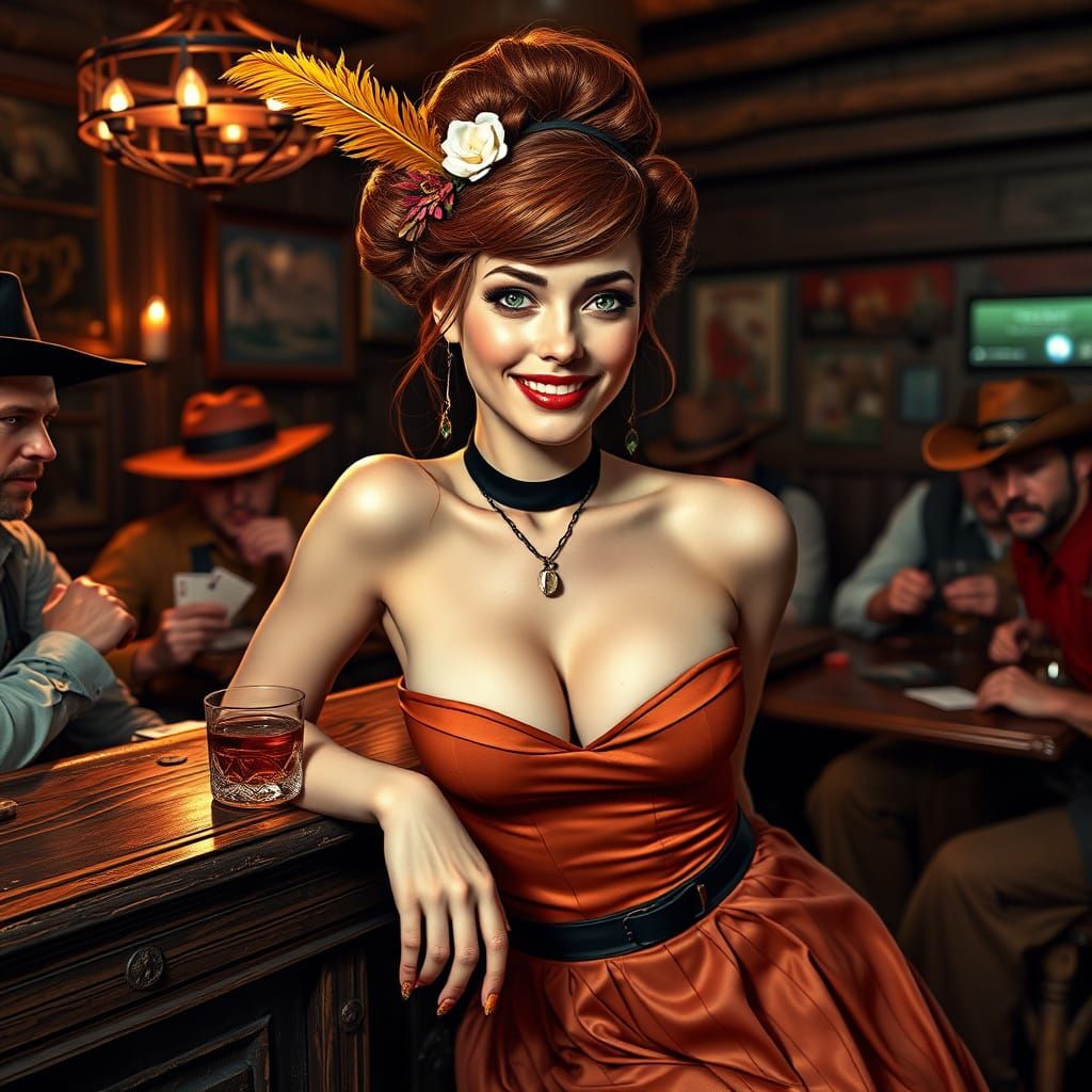 Saloon Girl in Hyperrealistic Western Scene