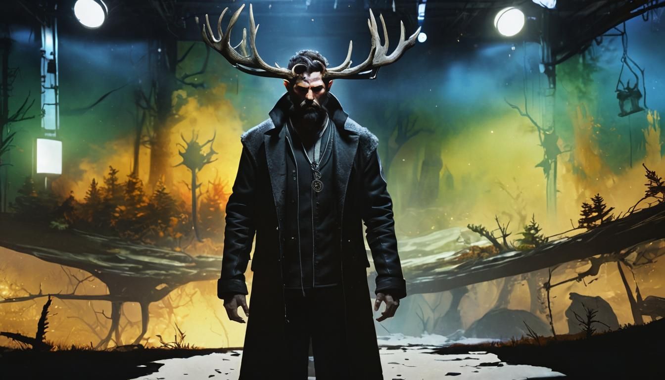 Surreal Humanoid Figure with Antlers