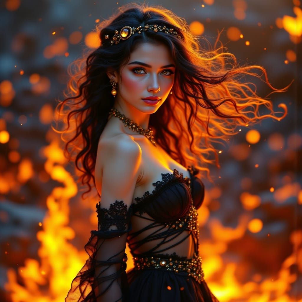 Sensual Fire Goddess in Volcanic Paradise