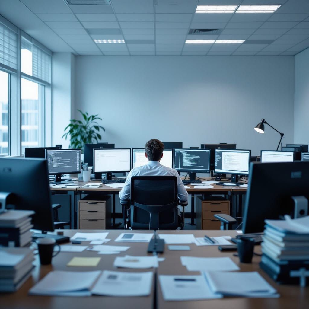 Melancholy Empty Office Scene with Film Grain