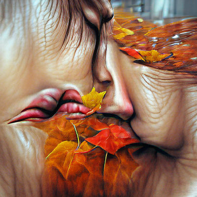 Lovers' Autumn Kiss in Hyperrealism