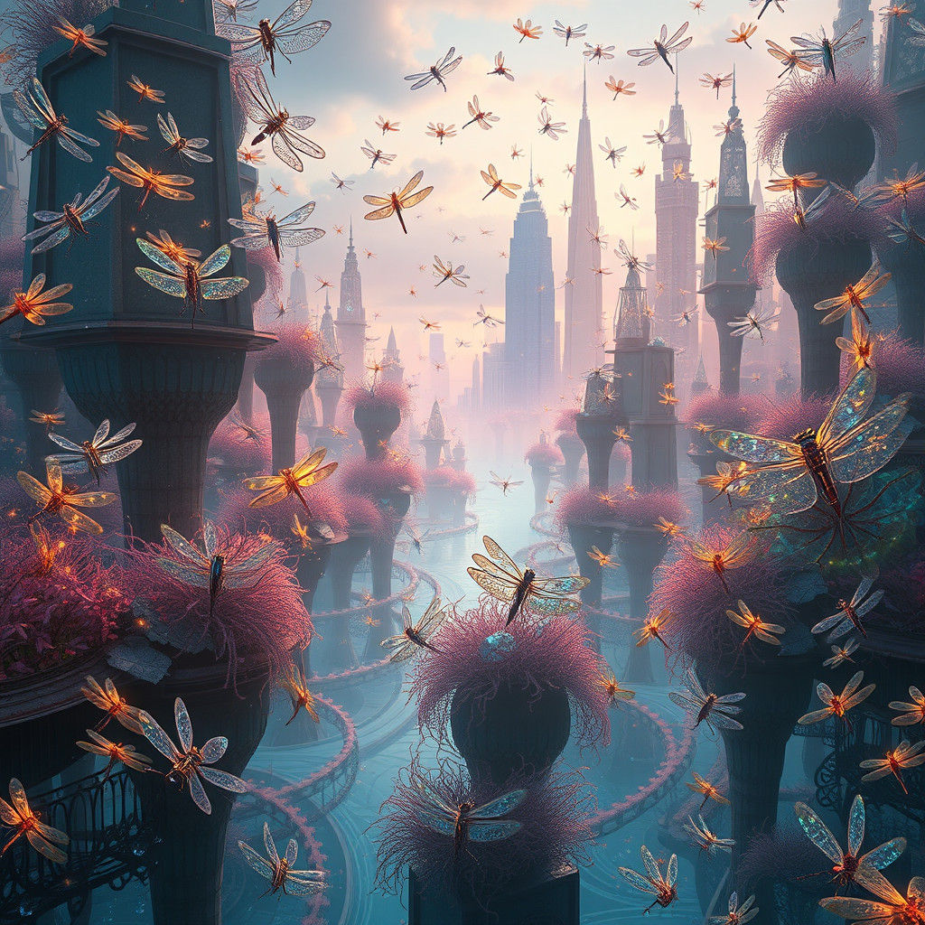 Dragonfly Metropolis in Perpetual Dusk