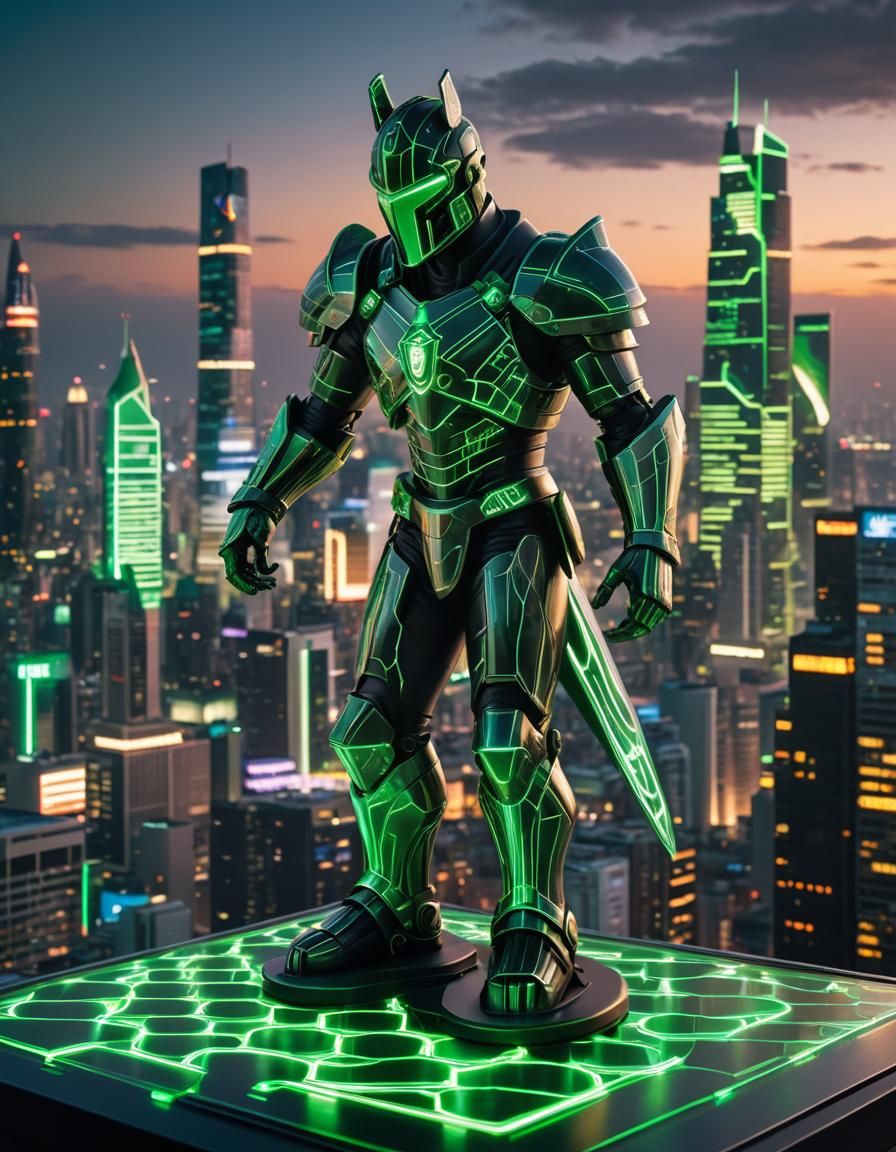 Neon Knight on Futuristic Chessboard in Cyberpunk Style