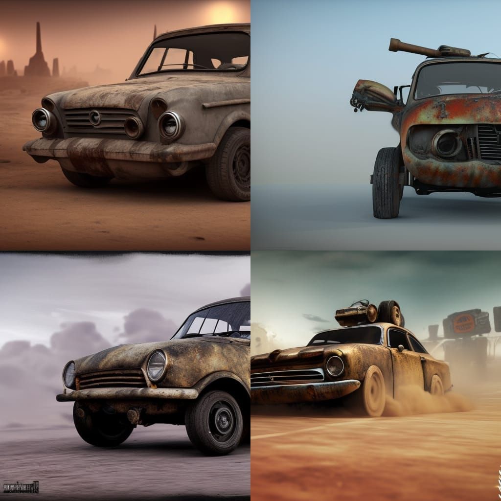 trabant 601 as a madmaxcar. hyperdetailed and hyperrealism