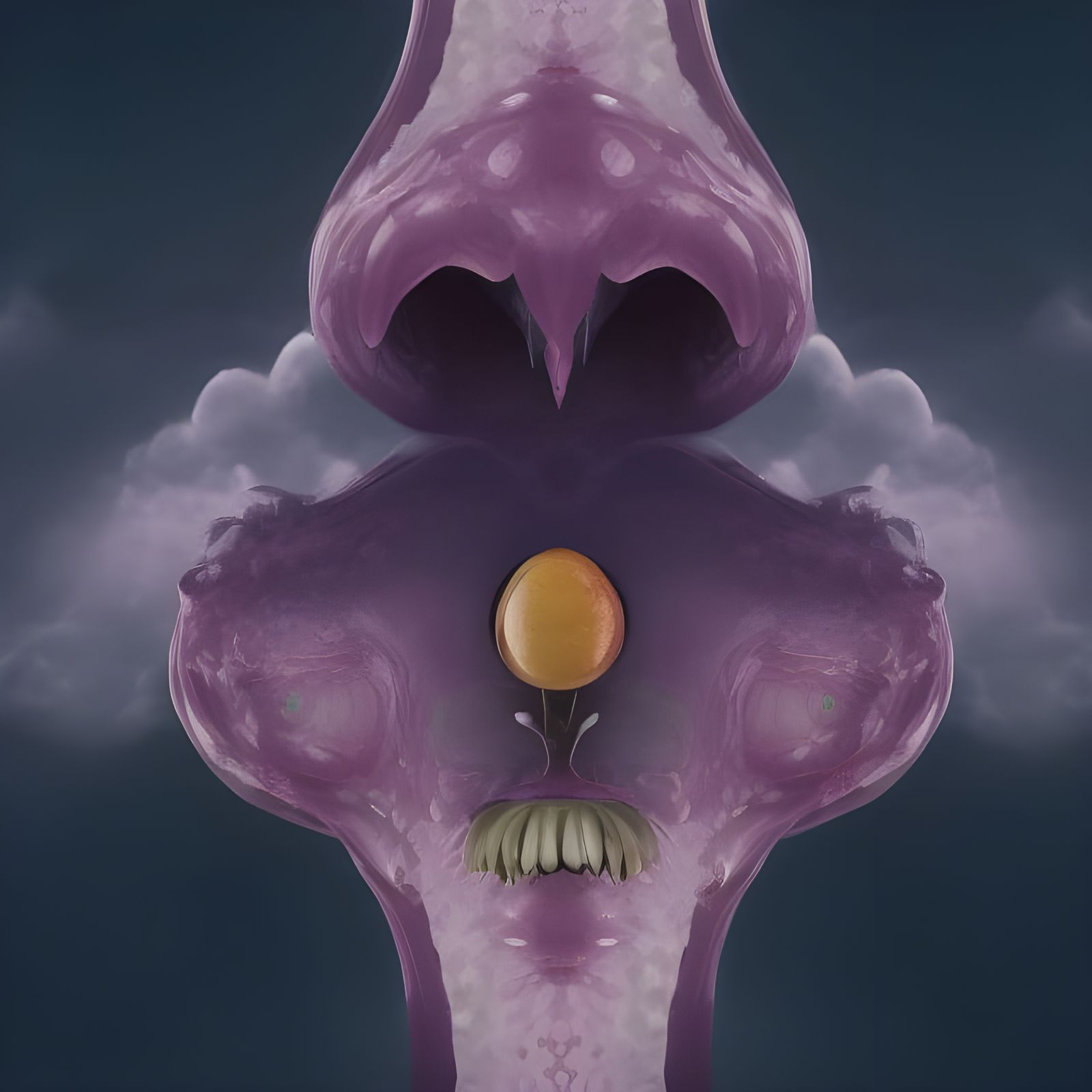 Symmetrical Yoni Lips Creature in a Fantasy Landscape