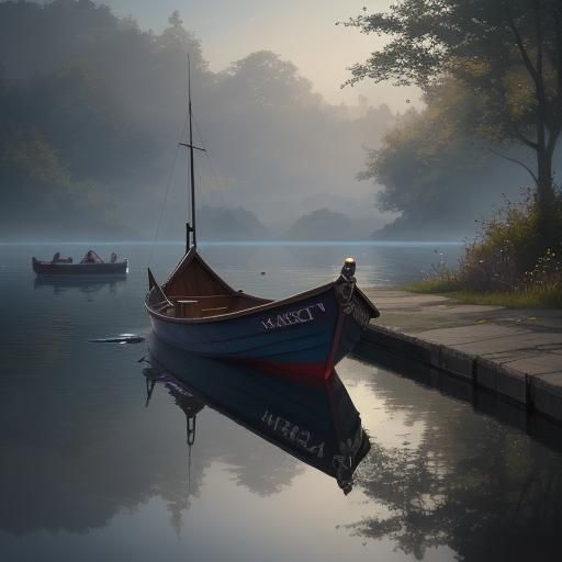 Rowing Boat Reflection in Graffiti Watercolor Style