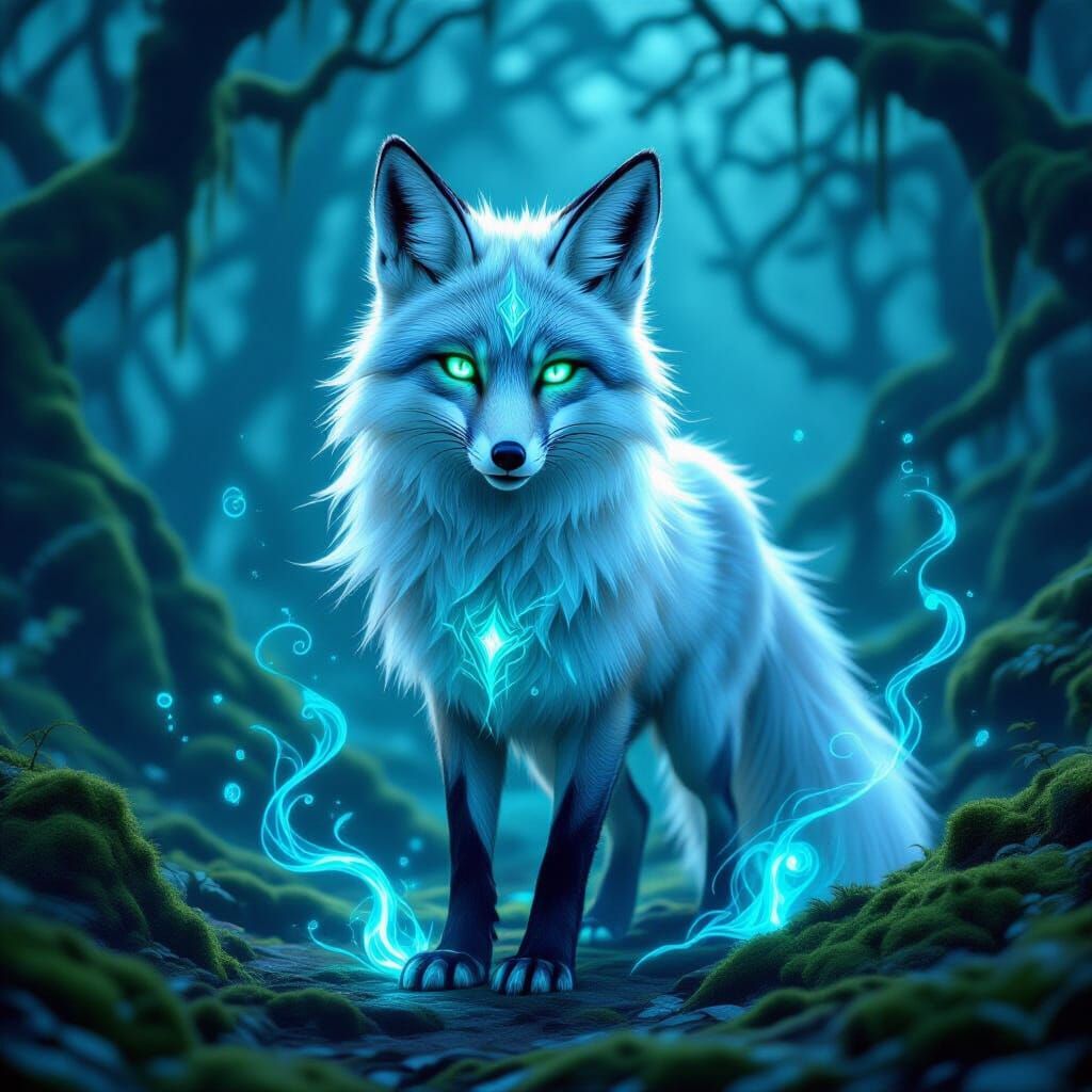 Mystical Fox in Enchanted Twilight Forest