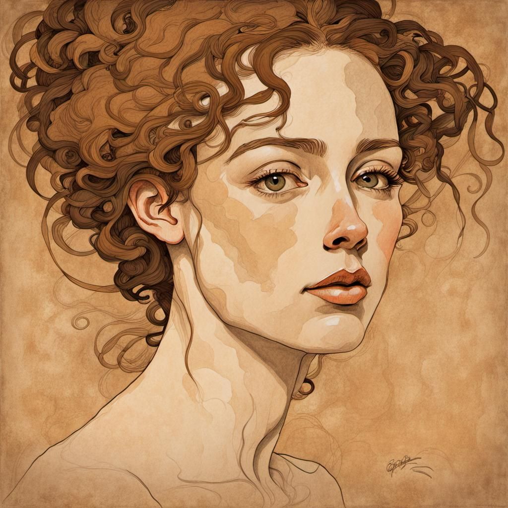 Elegant Woman in Earthy Tones - Art Nouveau Style