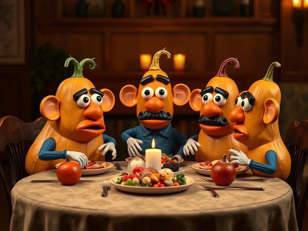 Gourds Have Dinner Party with Mr. Potato Head Parts