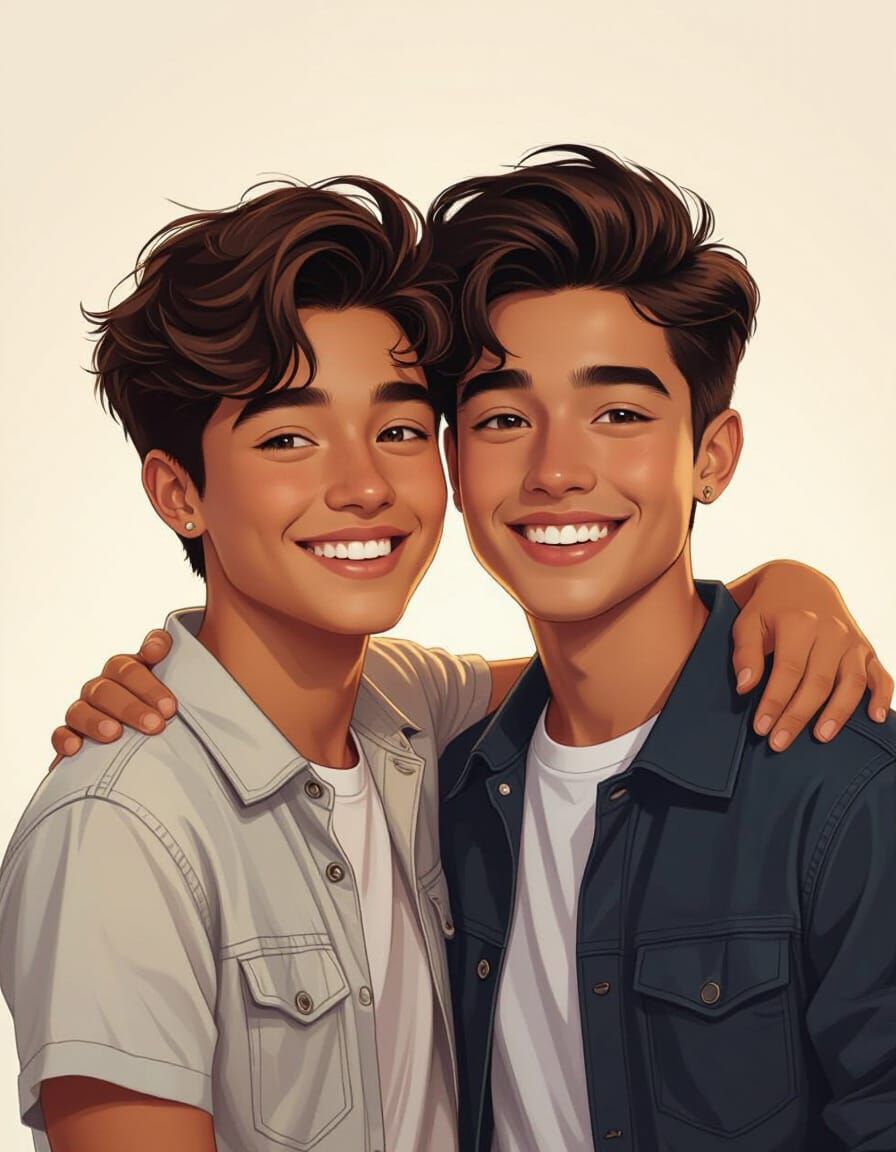 Romantic Portrait of Two Young Men Embracing