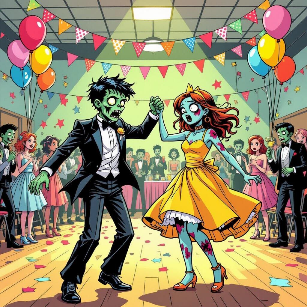 Zombie Prom Night in Comic Book Style