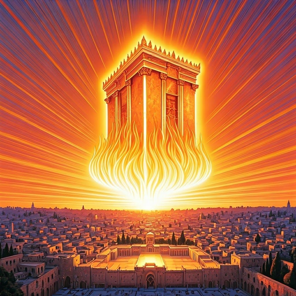 Jerusalem Temple Ablaze: A Mystical, Futuristic Vision