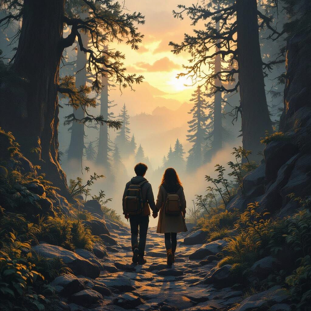 Arav and Maya in Mystical Forest at Dawn