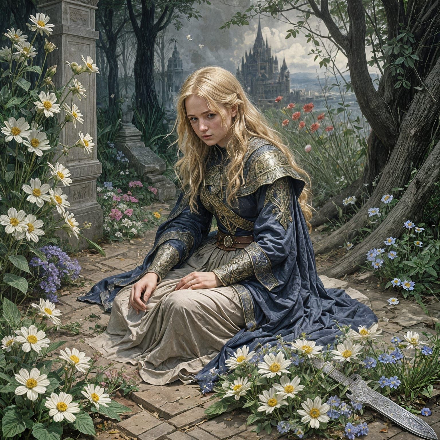 Praying Woman with Broken Shield, Vrubel Style